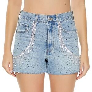 Forever 21 | Rhinestone Sparkly Fringe Denim Frayed Jean Shorts Size 27